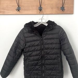 Lands End black size Med child’s reversible furry jacket